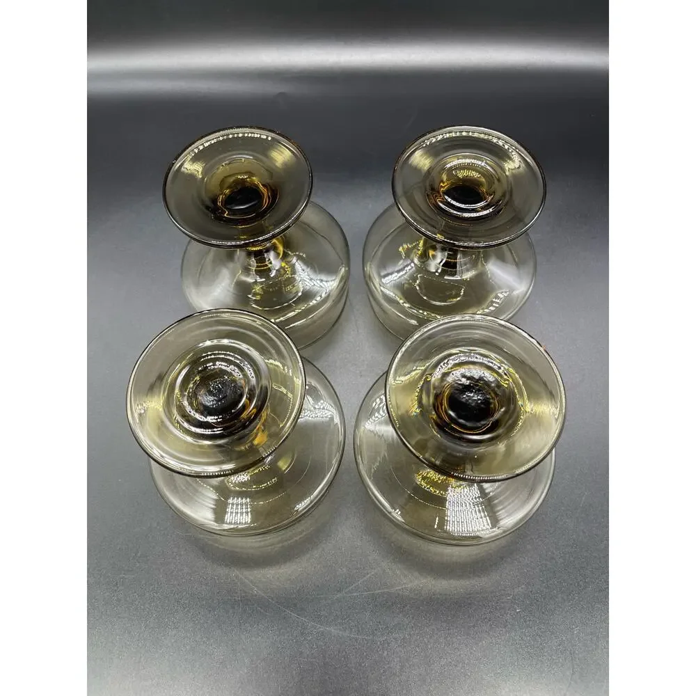 Vintage MCM Libbey Tawny Smokey Brown Champagne Sherbert Set of 4 Glasses Coupes
